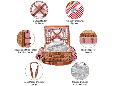 سلة نزهة عائلية لأربعة أشخاص بكميات كبيرة من الخيزران والصفصاف XXL