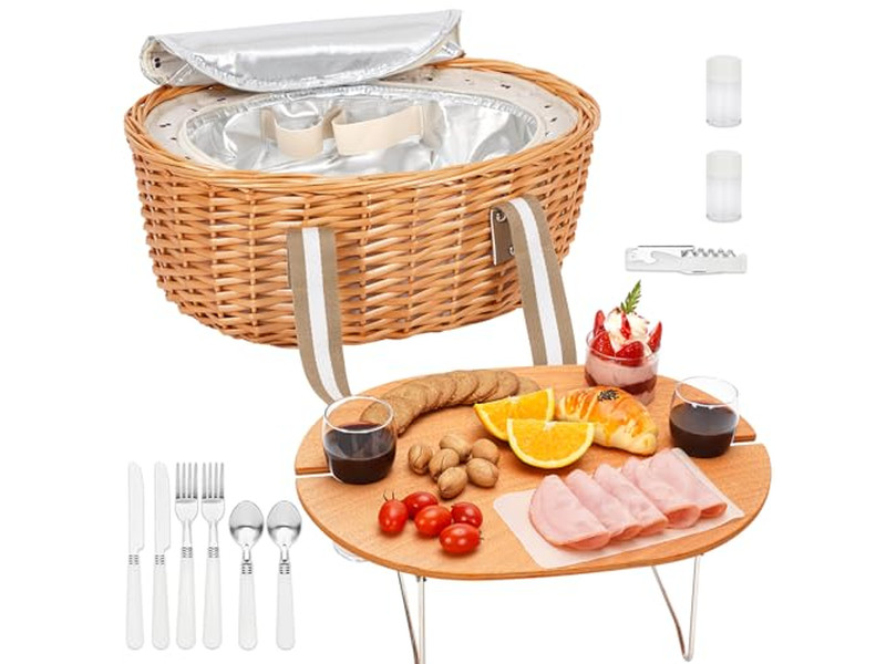 سلة نزهة منسوجة فرنسية للغداء من الخيزران الراتنجي والبلاستيك للأطفال