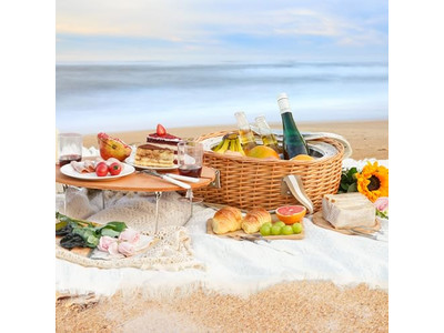 سلة نزهة منسوجة فرنسية للغداء من الخيزران الراتنجي والبلاستيك للأطفال