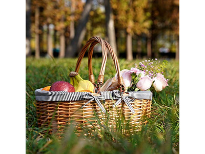 سلال نزهة معزولة من الخوص باللونين الأزرق والأبيض سلة وردية مثالية للأطفال