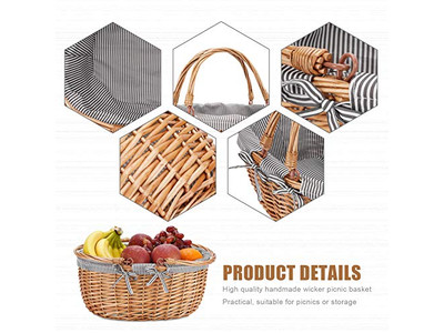 سلال نزهة معزولة من الخوص باللونين الأزرق والأبيض سلة وردية مثالية للأطفال