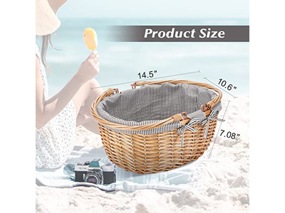 سلال نزهة معزولة من الخوص باللونين الأزرق والأبيض سلة وردية مثالية للأطفال