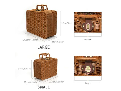 سلة نزهة خوص بنفسجية لشخص واحد محمولة مع بطانية من الخيزران فارغة حديثة