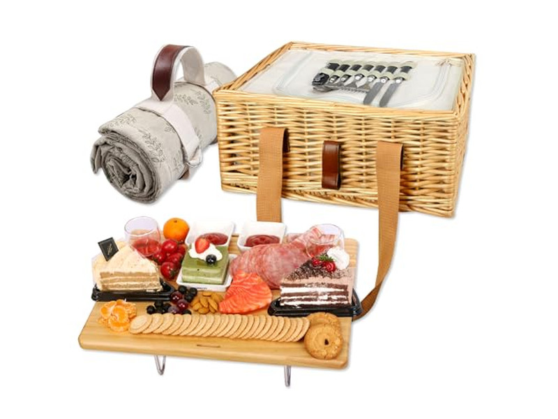 سلة نزهة خشبية عتيقة على شكل قلب يدوية الصنع كبيرة بسعة ناعمة