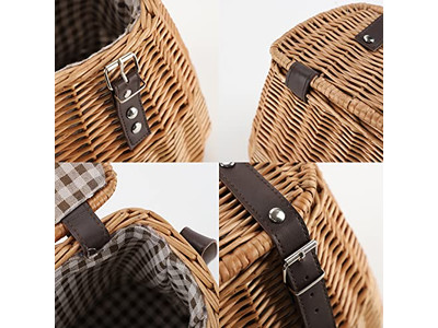 سلة نزهة خوص بيضاء قابلة للتعديل فارغة مع غطاء هدية زخرفية