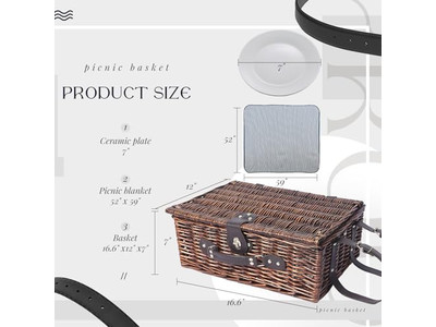 سلة نزهة على شكل حقيبة عتيقة مع شحن قابل للإزالة بأحذية حمراء من الخيزران