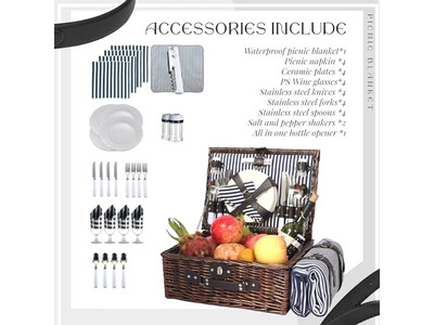 سلة نزهة على شكل حقيبة عتيقة مع شحن قابل للإزالة بأحذية حمراء من الخيزران